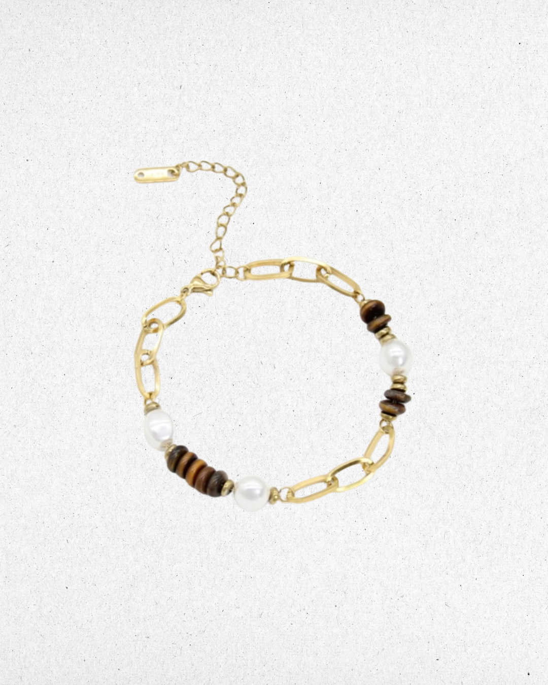 Bracelet maille dorée et perles oeil de tigre